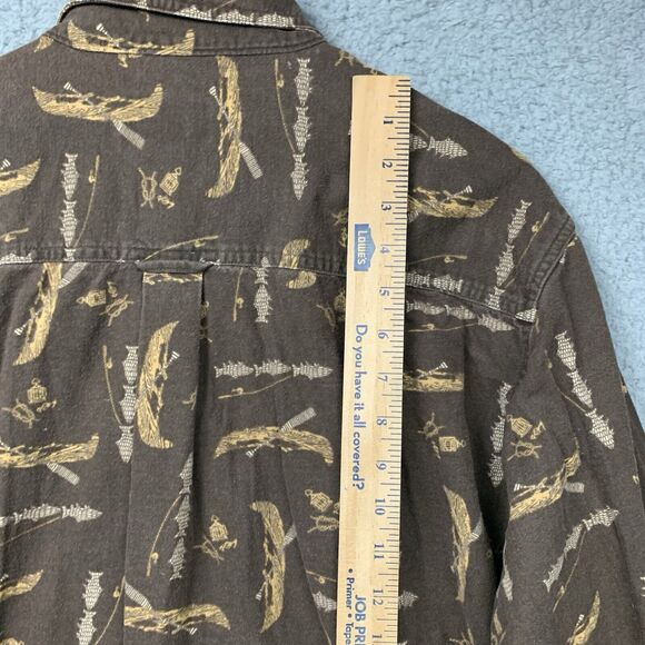 Woolrich Shirt Mens XL Brown Flannel Dark Wood Canoe All Over Print Outdoors - Picture 6 of 10